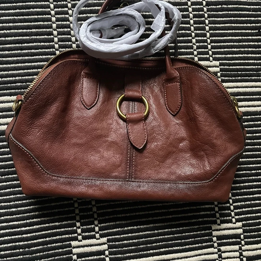 Frye Brown Leather Satchel with Gold Accent